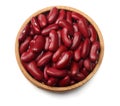 red kidney beans in wooden bowl isolated on white background. top view Royalty Free Stock Photo