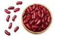 red kidney beans in wooden bowl isolated on white background. top view Royalty Free Stock Photo