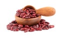 Red kidney beans in wooden bowl and spoon, isolated on white background. Rajma or Mexican Bean. Beans close up. Royalty Free Stock Photo