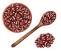 Red kidney beans in wooden spoon and in bowl. Watercolor illustration Royalty Free Stock Photo