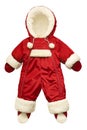 Red kids winter jumpsuit isolated on white Royalty Free Stock Photo