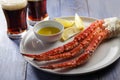 Red king crab legs and beer Royalty Free Stock Photo