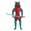 Red king samurai icon, cartoon style