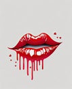 red kiss , strong outline, basic design, no fill, clean background.