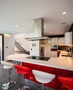 Red kitchen detail in modern villa