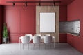 Red kitchen interior, table and poster Royalty Free Stock Photo