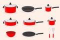 Red kitchen utensils set pots pans for cooking vector illustration Royalty Free Stock Photo