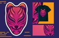 Red kitsune mask vector illustration for tshirt design