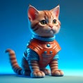 Red kitten in leather suit on blue background