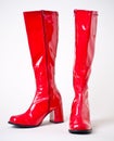 Red Knee Length Vinyl Disco Boots