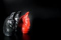 Red Knight Thai chess and Black Knight Thai chess on Black background and selective focus Royalty Free Stock Photo