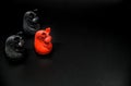 Red Knight Thai chess and Black Knight Thai chess on Black background with selective focus Royalty Free Stock Photo
