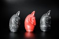 Red Knight Thai chess and Black Knight Thai chess on Black background with selective focus Royalty Free Stock Photo