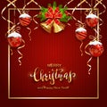 Red Knitted Background with Christmas Balls Royalty Free Stock Photo