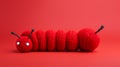 Red Knitted Caterpillar Toy On A Playful Red Background