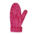 Red knitted mitten, winter accessory. Isolated hand painted watercolor illustration on white background.