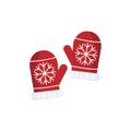 Red knitted mittens. flat vector illustration isolate on a white background. Christmas decoration element. simply to use Royalty Free Stock Photo