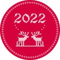 2022 Red knitted pattern reindeer round calendar cover. Royalty Free Stock Photo