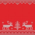 Red knitted sweater with deer knitted pattern