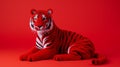 Red Knitted Tiger Toy On Bold Red Background