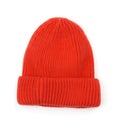 Red knitted wool beanie hat