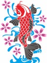 Red koi fish are swimming