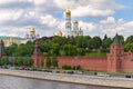 Red Kremlin wall, towers and churchers over Moskva river