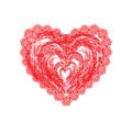 Red lacy heart for Valentines day. Vector illustration on isolated background. Royalty Free Stock Photo
