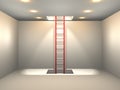 A red ladder installed on the wall of the room. An abstract concept representing a fork in the road of fate. Escape from fate. The Royalty Free Stock Photo