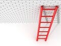 Red ladder leans against a brick wall Royalty Free Stock Photo