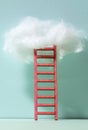 Red ladder to the clouds metaphor. Concept for growth and internet cloud networking Royalty Free Stock Photo