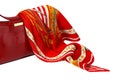 Red ladies' handbag and scarf isolated on white Royalty Free Stock Photo