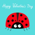 Red lady bug ladybird icon. Love greeting card. Cute cartoon kawaii funny baby character. Happy Valentines Day. Flat design. Blue Royalty Free Stock Photo