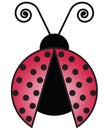 Red Ladybug with Curly Antena and Polka Dot Wings Illustration on White Background with Clipping Path