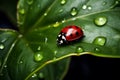 Red ladybug green leaf. Generate Ai Royalty Free Stock Photo