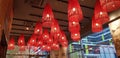 Red lamp shades in a Vietnamese restaurant