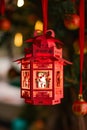 Red Lantern and Chinese Zodiac Cutouts in Cozy Night Atmosphere