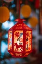 Red Lantern and Chinese Zodiac Cutouts in Cozy Night Atmosphere