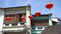 Red lantern hanging at old heritage house Georgetown, Pulau Pinang