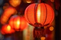 Chinese New Year Red Lantern with some paper inside. Festival in Asia night light lit up decorations Royalty Free Stock Photo