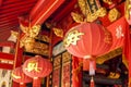 The red lanterns hanging from the temple or klenteng ceiling Royalty Free Stock Photo