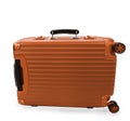 Red large polycarbonate travel plastic suitcase with wheels Royalty Free Stock Photo