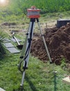 Red laser is leveling device central device to level construction site Royalty Free Stock Photo