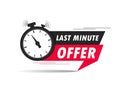 Red last minute offer with clock for promotion, banner, price. Label countdown of time for offer sale.Alarm clock with last minute