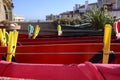 Red Laundry Drying, Colorful Pins, Home Plants, Balcony Royalty Free Stock Photo