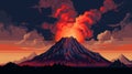 Pixel Art Volcano: A Western-themed Illustration With Tonalist And Pop Art Influences