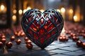 Red black luminous heart on the background of bokeh effec. Generative AI Royalty Free Stock Photo
