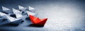 Red Leader Paper Boat Leading Group Royalty Free Stock Photo