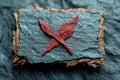 red leaf on slate rock with twigs Royalty Free Stock Photo