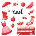 Red. Learn the color. Education set. Illustration of primary colors.